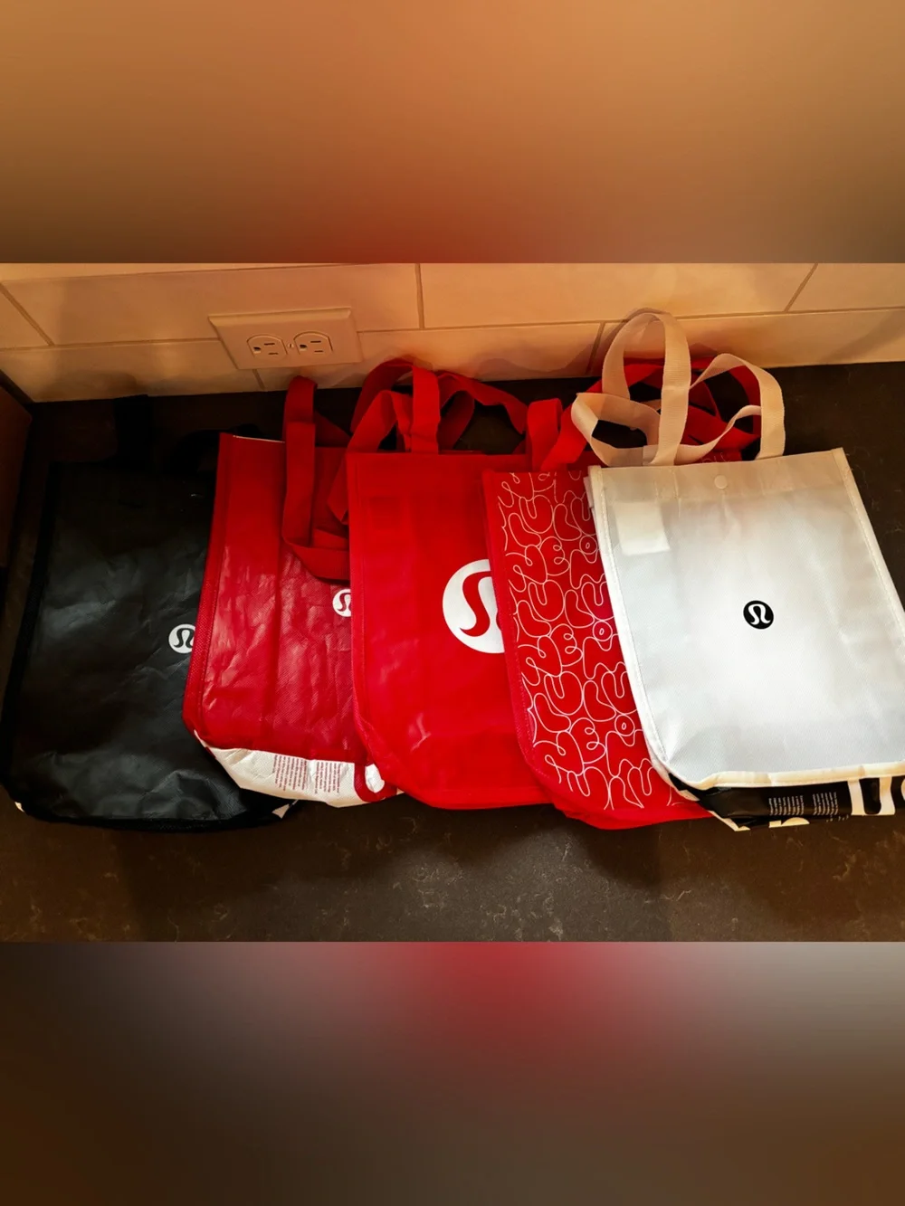 5 lululemon athletica Red, White & Black Reusable Totes